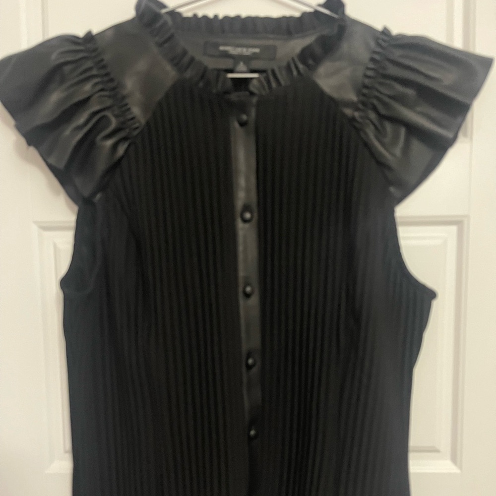 White House Black Market Ruffled Black Blouse